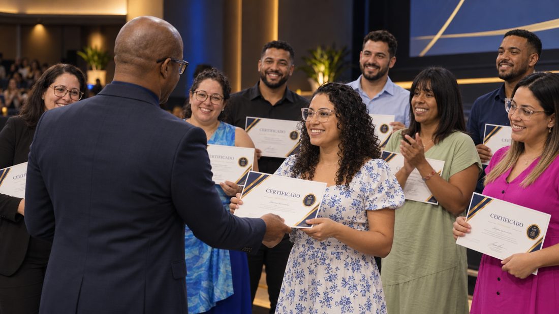 Participantes recebendo o certificado da imersão